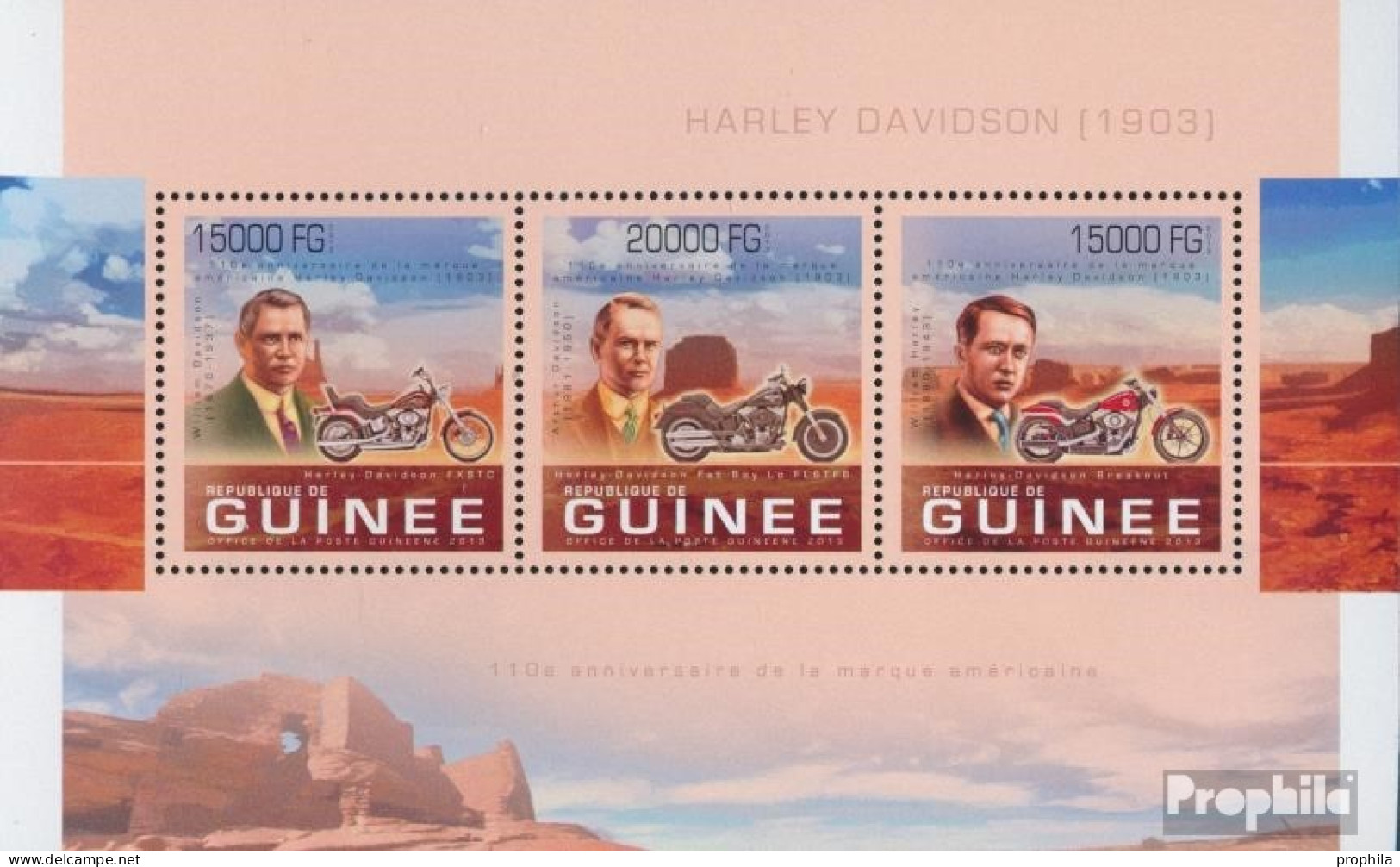 Guinea 9890-9892 Kleinbogen (kompl. Ausgabe) Postfrisch 2013 Harley Davidson - Guinea (1958-...)