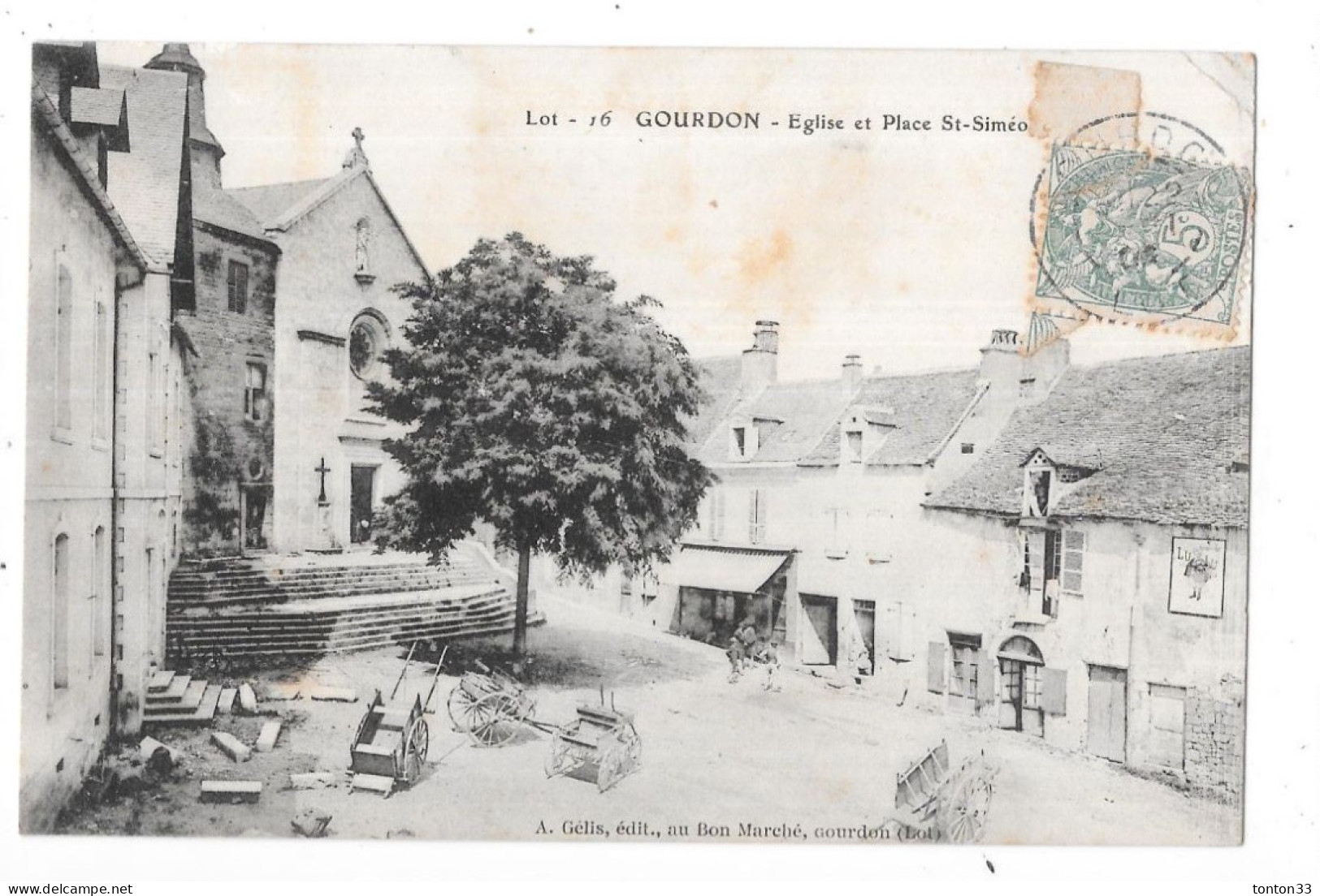 GOURDON - 46 -  Eglise Et Place Saint Simeon -  VUE RARE - TOUL 6  - - Gourdon