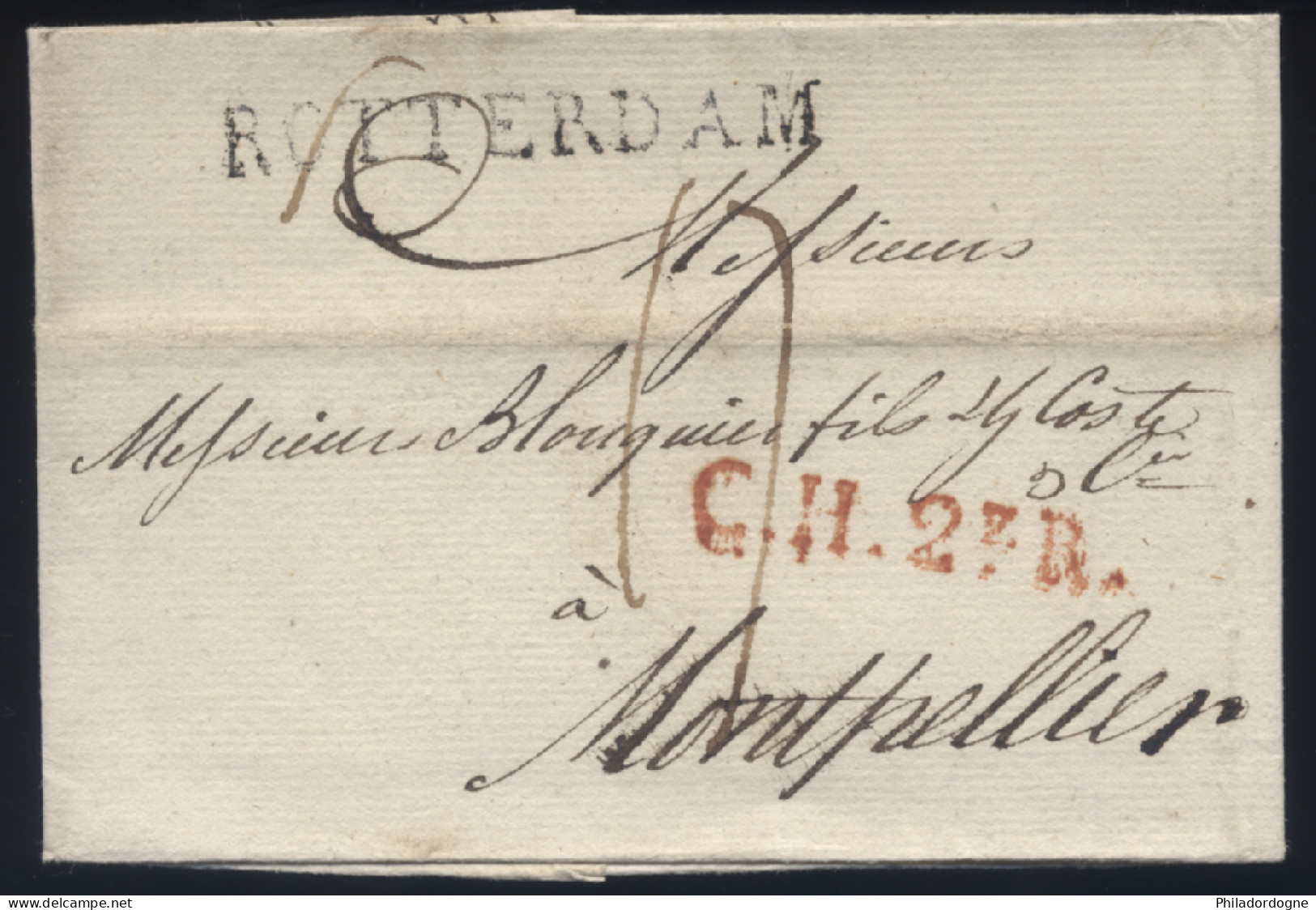 LsC Griffe Rotterdam C.H.2f.R. 03/01/1811 Pour Montpellier - 1792-1815: Départements Conquis