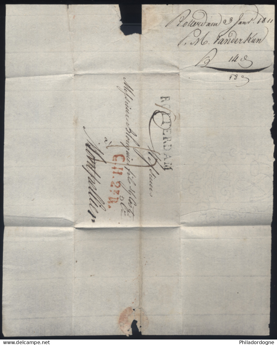 LsC Griffe Rotterdam C.H.2f.R. 03/01/1811 Pour Montpellier - 1792-1815: Conquered Departments
