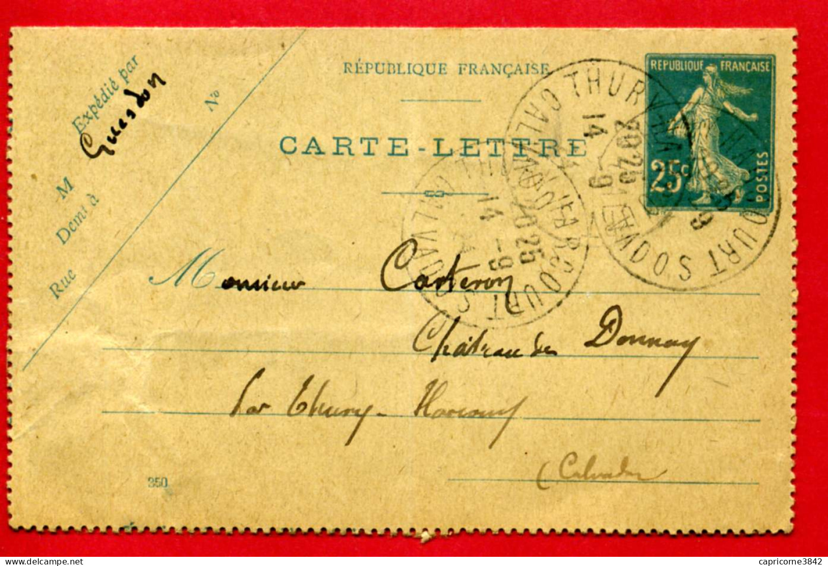 1924 - Carte-lettre Entier Postal Tp Semeuse N° 140 - De Thury Harcourt Pour Thury Harcourt - Date 350 - Cartoline-lettere