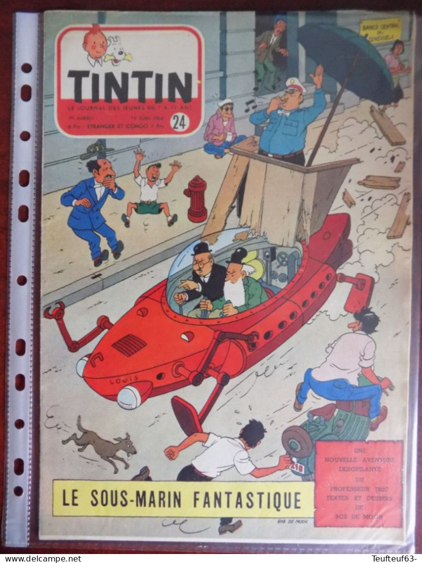 Tintin N° 24/1954 Couv. Bob De Moor " Professeur Tric " - Football équipe ' Diables Rouges ' - Tintin