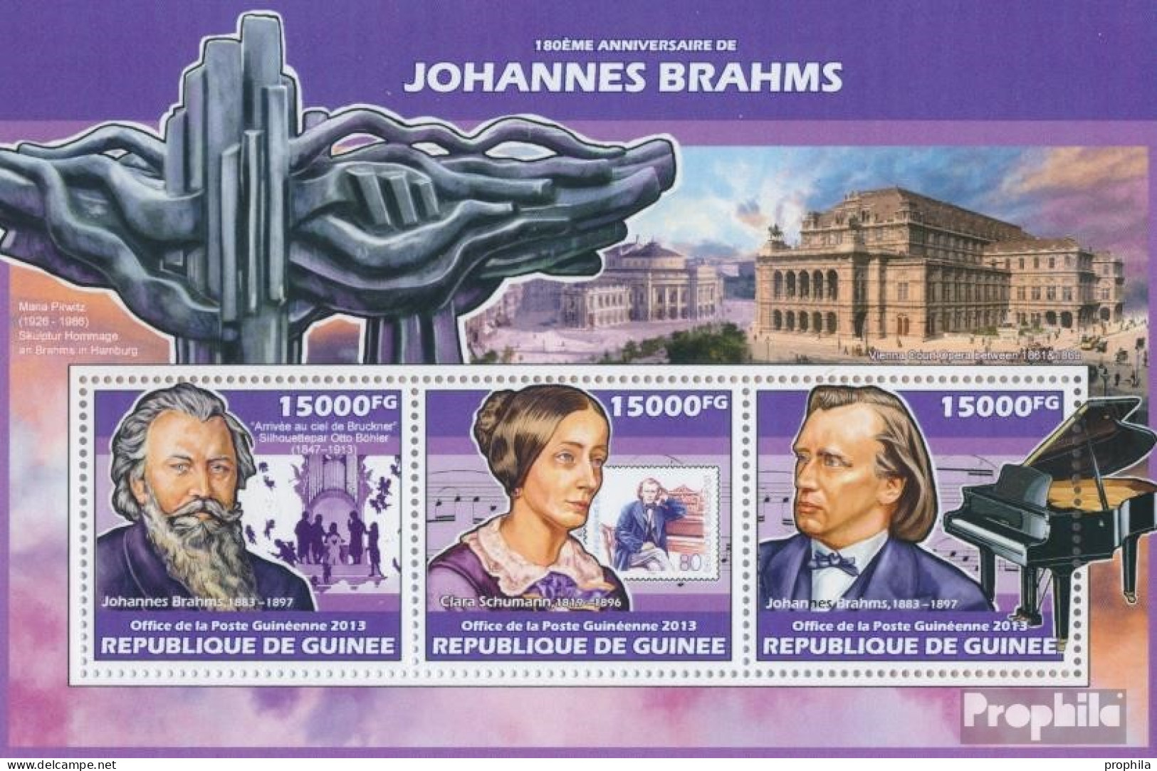 Guinea 10125-10127 Kleinbogen (kompl. Ausgabe) Postfrisch 2013 Johannes Brahms - Guinee (1958-...)