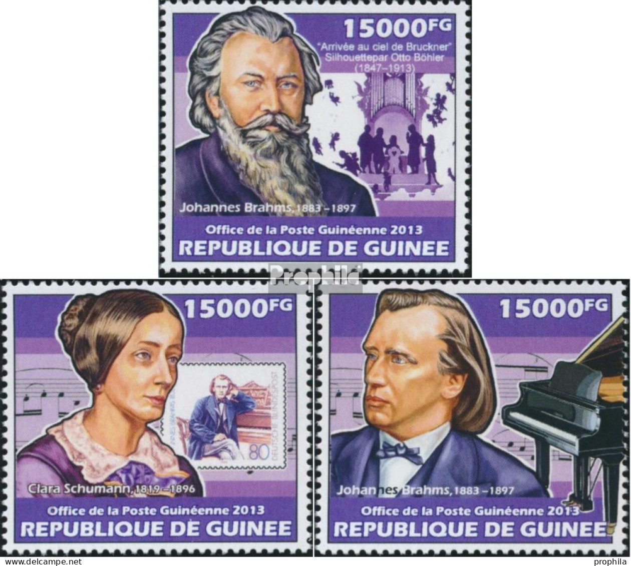 Guinea 10125-10127 (kompl. Ausgabe) Postfrisch 2013 Johannes Brahms - Guinee (1958-...)