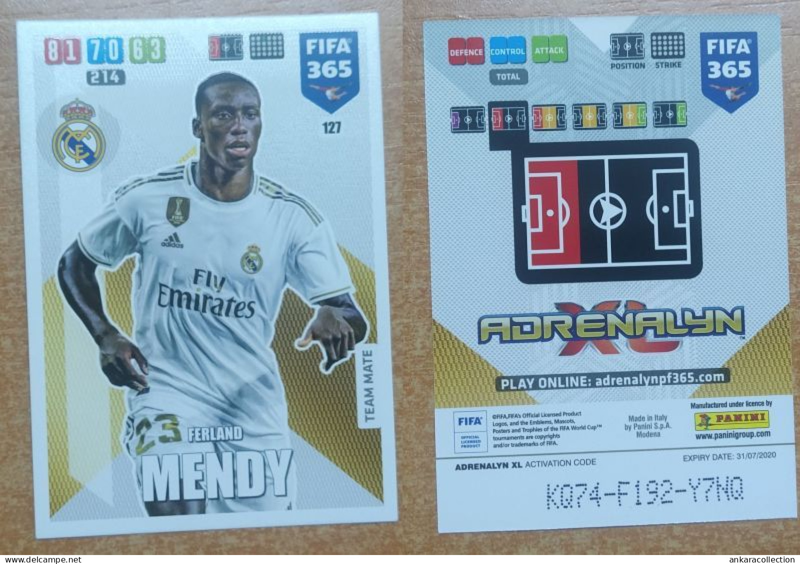 AC - 127 FERLAND MENDY  REAL MADRID CF  PANINI FIFA 365 2020 ADRENALYN TRADING CARD - Trading-Karten