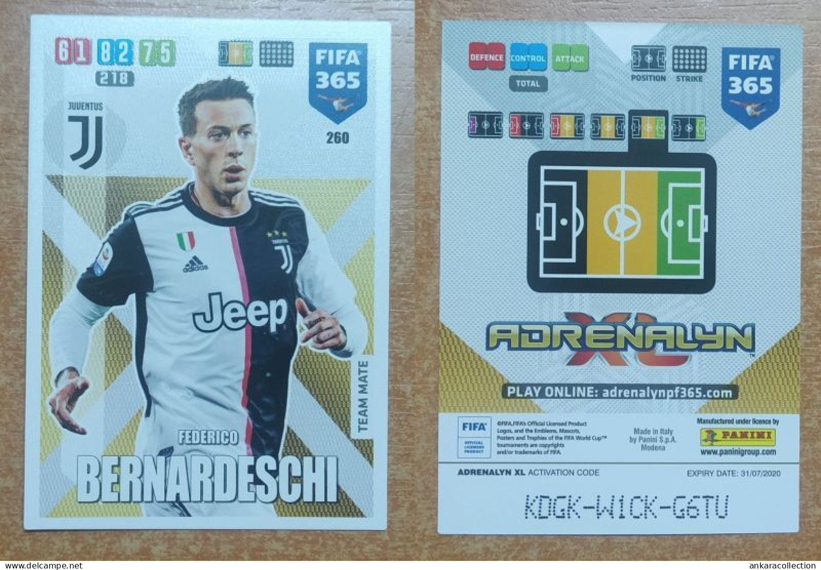 AC - 260 FEDERICO BERNARDESCHI  JUVENTUS  PANINI FIFA 365 2020 ADRENALYN TRADING CARD - Trading-Karten
