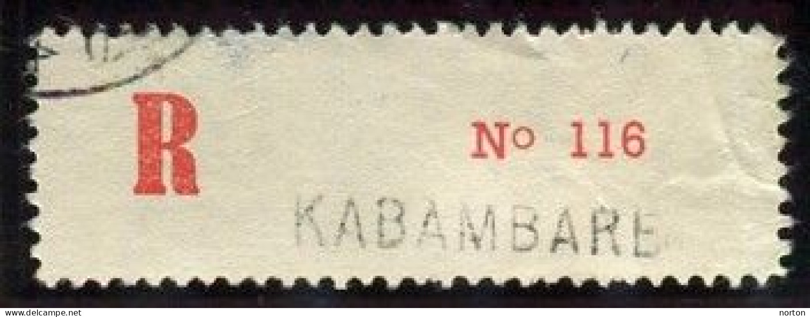 Congo Kabambare Etiquette De Recommandé Type 2Ae/R-O/M (petite Griffe Majuscule) Dent. 10 3/4 - Cartas & Documentos