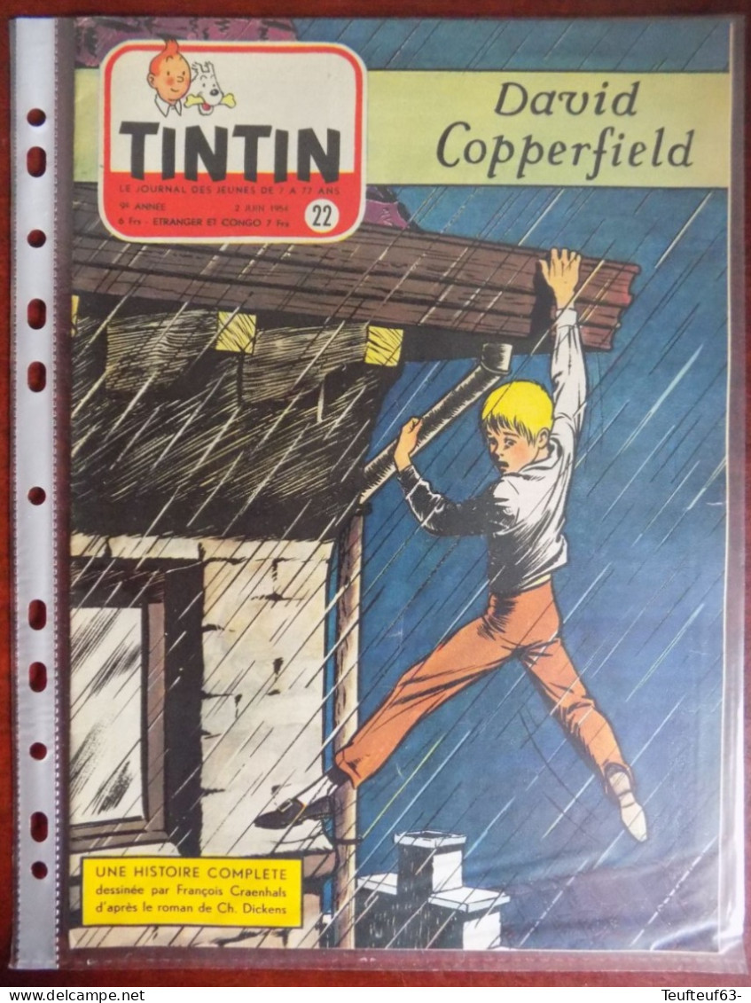 Tintin N° 22/1954 Couv. Craenhals " David Copperfield " - - Tintin