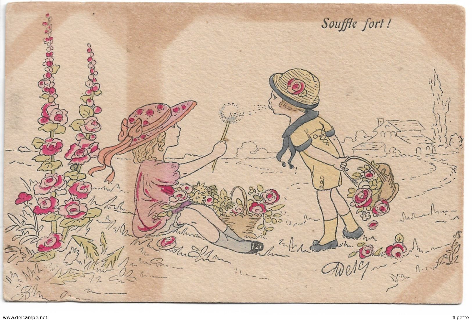 L15K09 - Illustrateur Wesc- Enfants Jouant  Avec Un Pissenlit  "Souffle Fort!" - Cathelain Et Bartrim - Colombo, E.