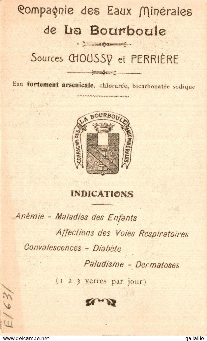 CARTE PUB EAUX DE LA BOURBOULE ARMAND GAUTIER - Santé