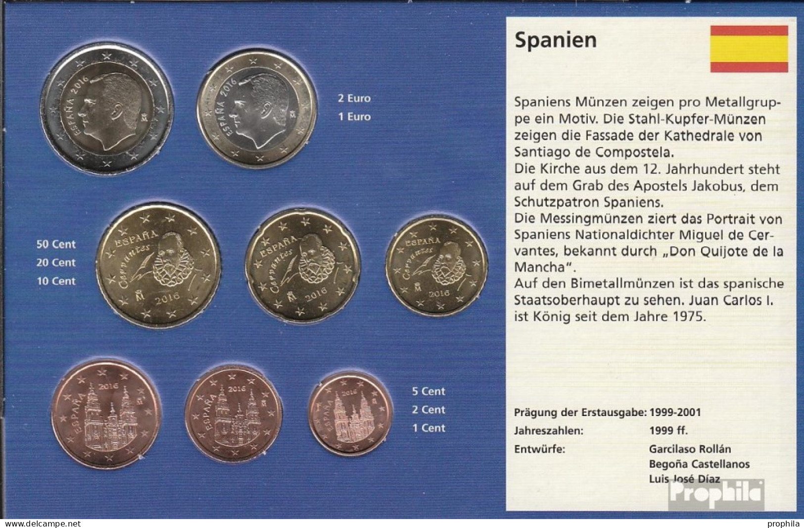 Spanien 2016 Stgl./unzirkuliert Kursmünzensatz 2016 Euro Nachauflage - Spain