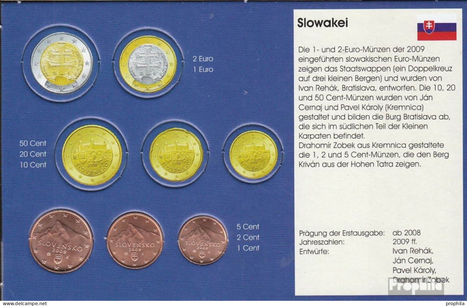 Slowakei SK1- 3 2009 Stgl./unzirkuliert 2009 Kursmünze 1, 2 Und 5 Cent - Slowakei