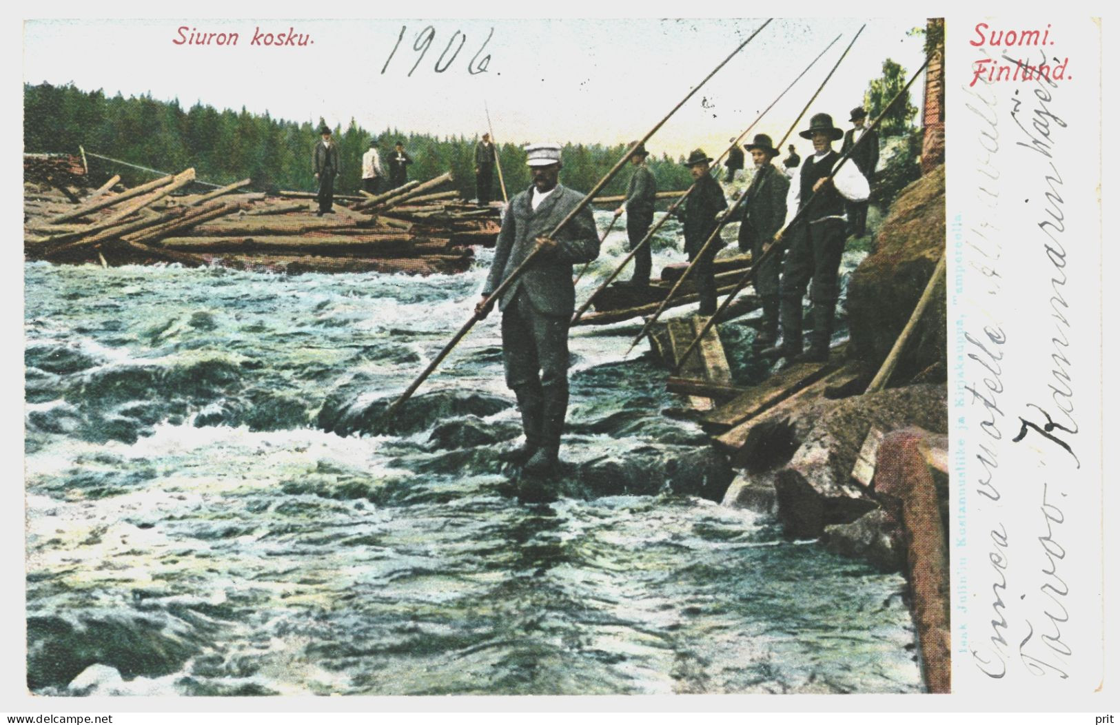 Rafting Of Logs, Siuron Kosku, Siuronkoski  Finland 1905 Used Postcard. Publisher Isak Julin, Tampere - Finlandia