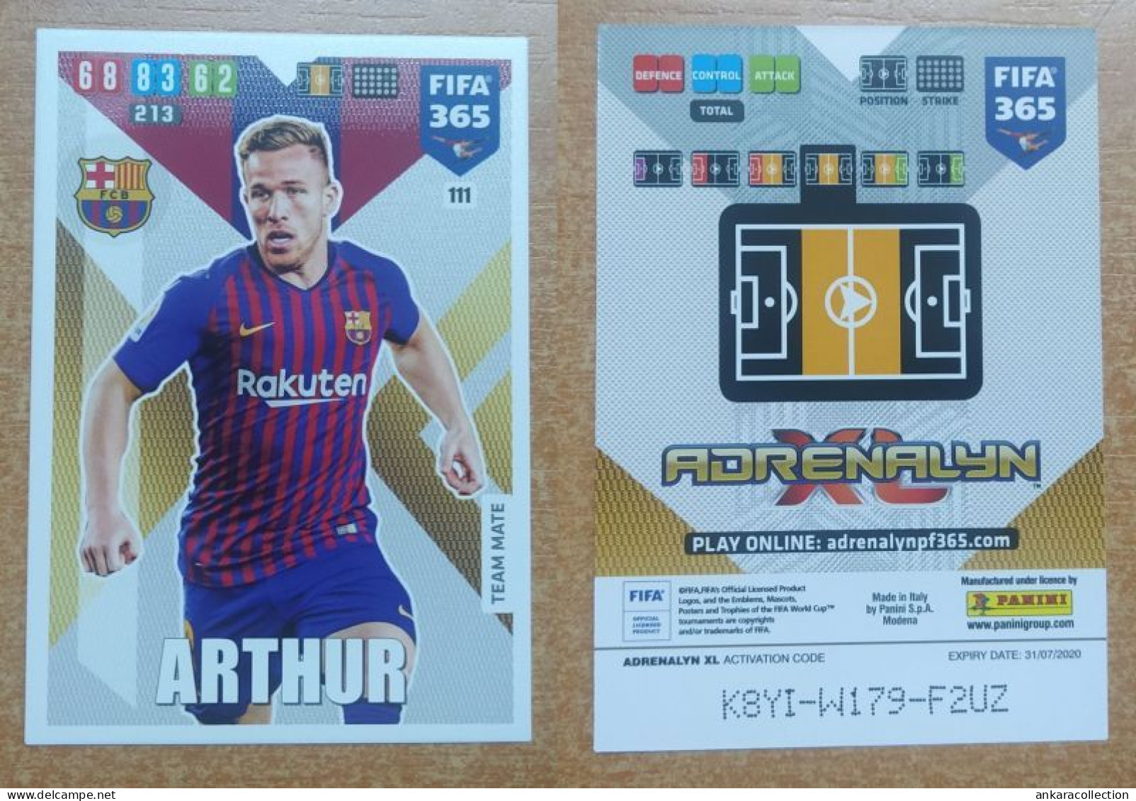 AC - 111 ARTHUR  FC BARCELONA  PANINI FIFA 365 2020 ADRENALYN TRADING CARD - Tarjetas