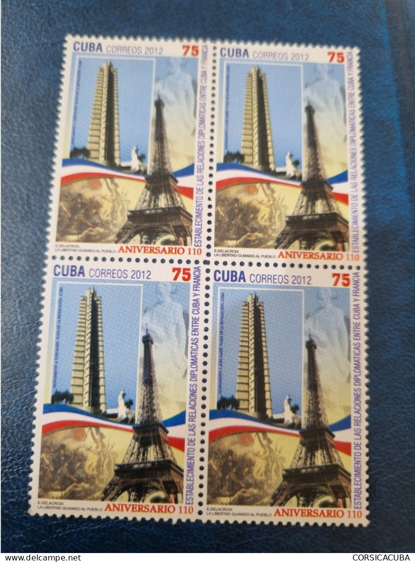 CUBA  NEUF  2012    RELACIONES  DIPLOMATICAS  CUBA  FRANCIA  //  PARFAIT  ETAT  //  1er  CHOIX  // Bloc De 4 - Unused Stamps