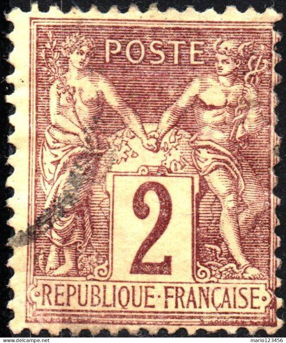 FRANCIA, FRANCE, TIPO “SAGE”, 2 C., 1877, FRANCOBOLLI USATI Scott:FR 88 - 1876-1878 Sage (Type I)