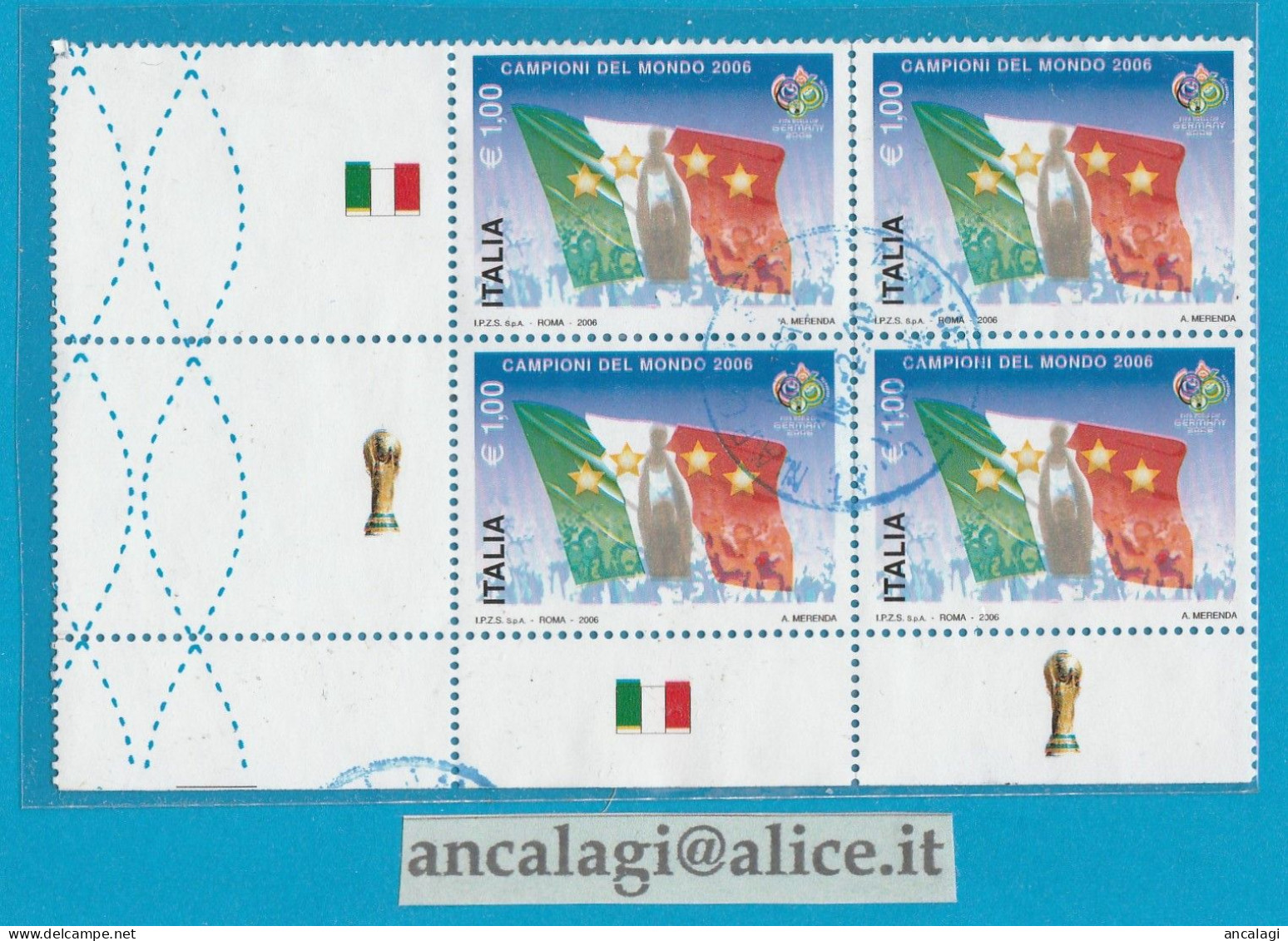 USATI ITALIA 2006 - Ref.1023C "ITALIA CAMPIONE DEL MONDO" 1 Val. In Quartina Con Appendici - - 2001-10: Used