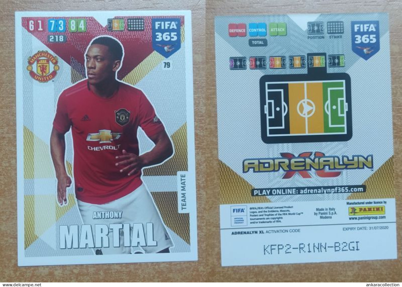 AC - 79 ANTHONY MARTIAL  MANCHESTER UNITED  PANINI FIFA 365 2020 ADRENALYN TRADING CARD - Trading-Karten