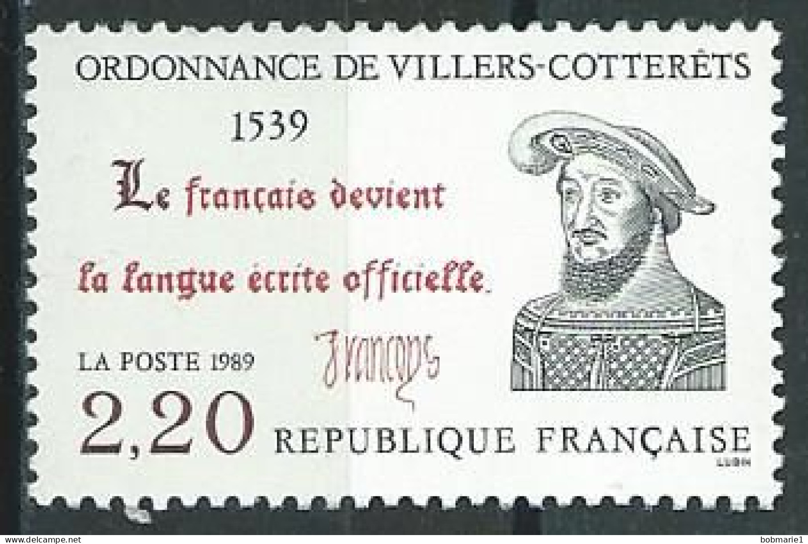 450ème Anniversaire De L'ordonnance De Villiers-Cotterêts Sur Le Traitement Des Archives. 1989 Timbre Neuf** N° 2609 - Ungebraucht