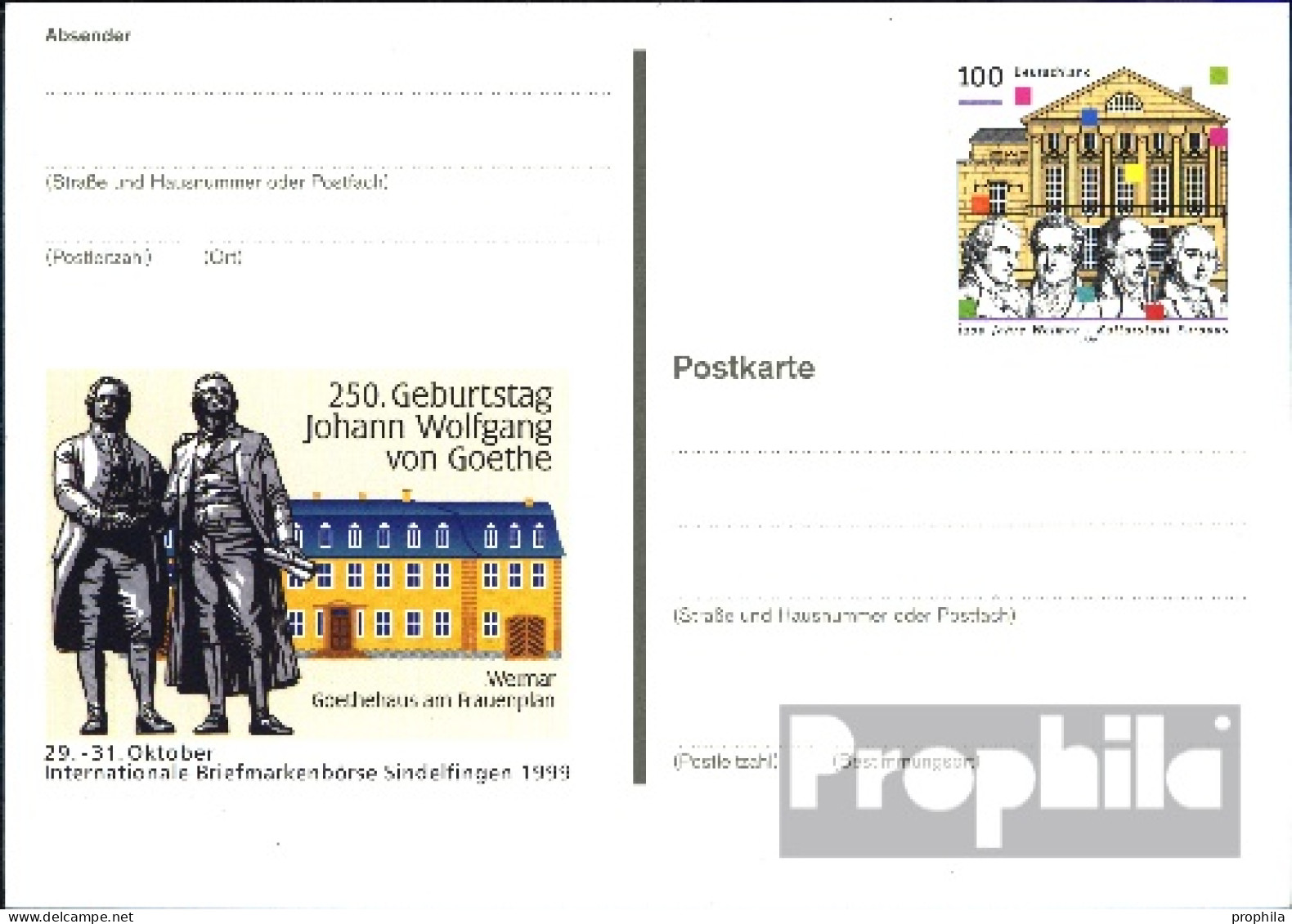 BRD PSo62 Sonderpostkarte Gefälligkeitsgestempelt Gebraucht 1999 1100 Jahre Weimar - Autres & Non Classés