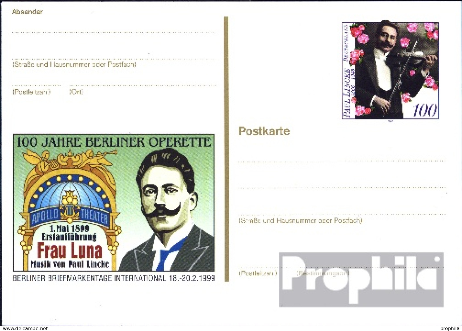 BRD PSo57 Sonderpostkarte Gefälligkeitsgestempelt Gebraucht 1999 Paul Lincke - Altri & Non Classificati