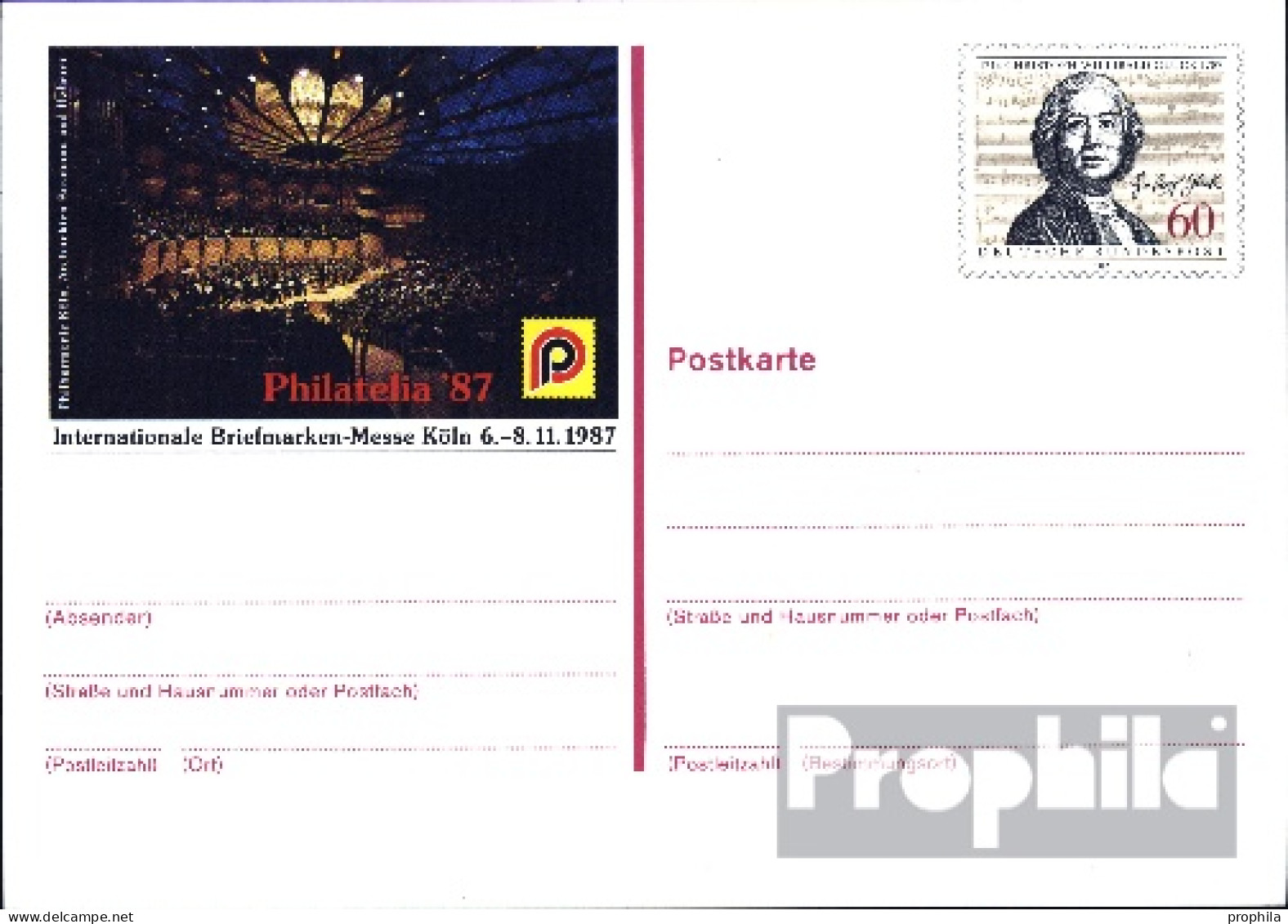 BRD PSo15 Amtliche Sonderpostkarte Gebraucht 1987 W. Gluck - Autres & Non Classés