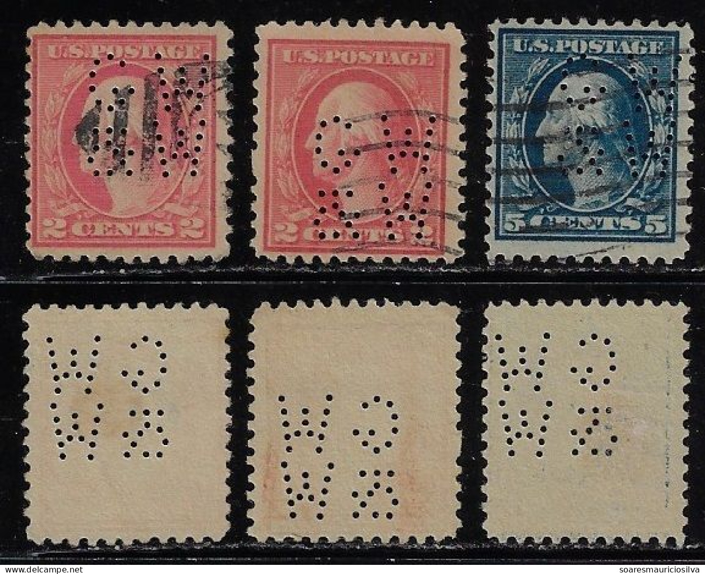 USA United States 1914/1918 3 Stamp Perfin GW/&W By Gaston Williams & Wigmore Incorporated From New York Lochung Perfore - Zähnungen (Perfins)