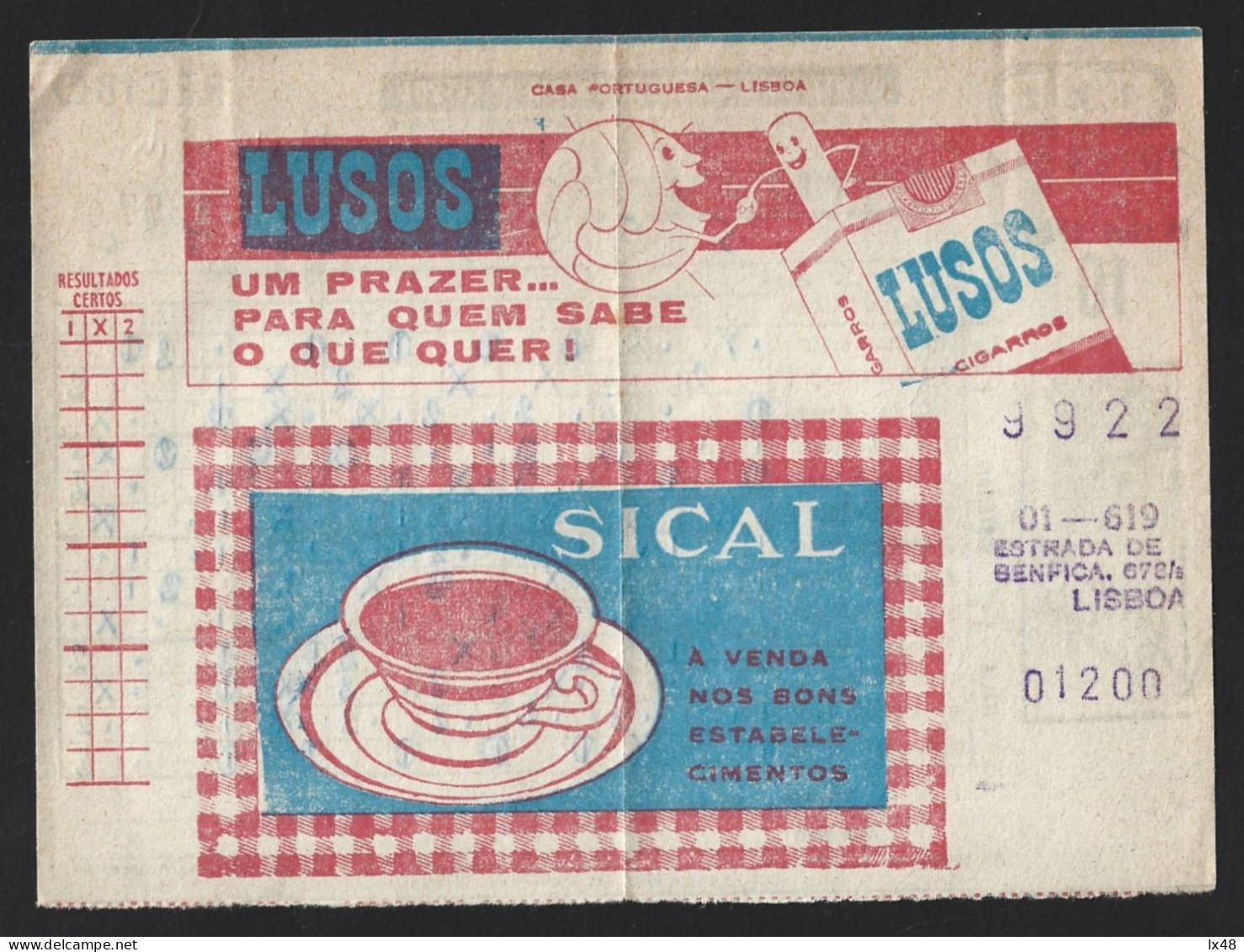 Totoball. Sports Betting. Football Game Portugal / Spain 1964. Tobacco Lusos. Café Sical. Match Football Portug. Soccer - Deportes