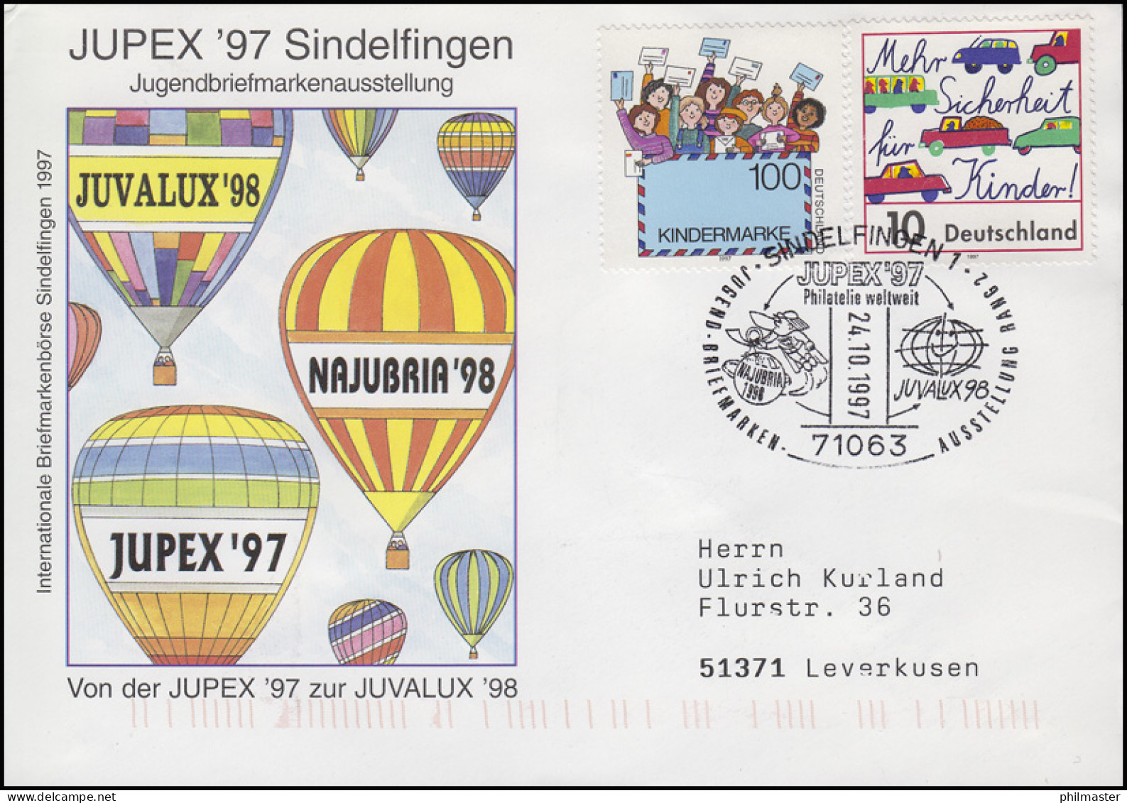 1933+1954 Kindermarke & Straßenverkehr Bf SSt Sindelfingen JUPEX 24.10.1997 - Expositions Philatéliques