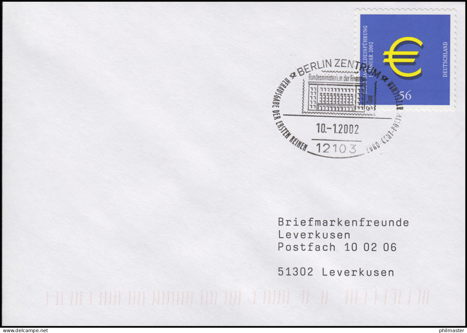 2236 Euro-Einführung Selbstklebend, FDC ESSt Berlin Finanzministerium 10.1.2002 - Coins