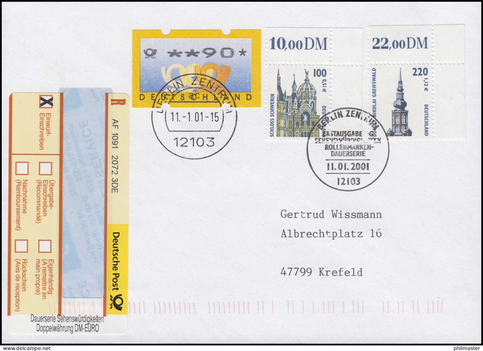 2156+2157 SWK 51+112 Ecken S-R-Zettel Doppelwährung R-FDC ESSt Berlin 11.1.2001 - R- & V- Labels