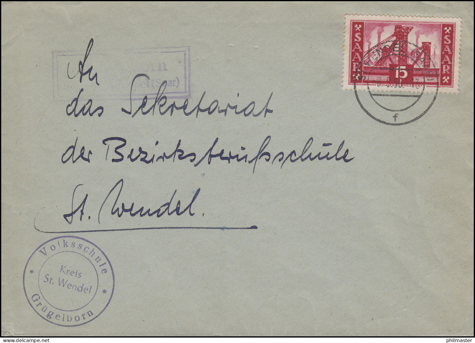 Landpost Grügelborn über ST. WENDEL 8.5.1956 Auf Brief Mit 329 Als EF - Cartas & Documentos