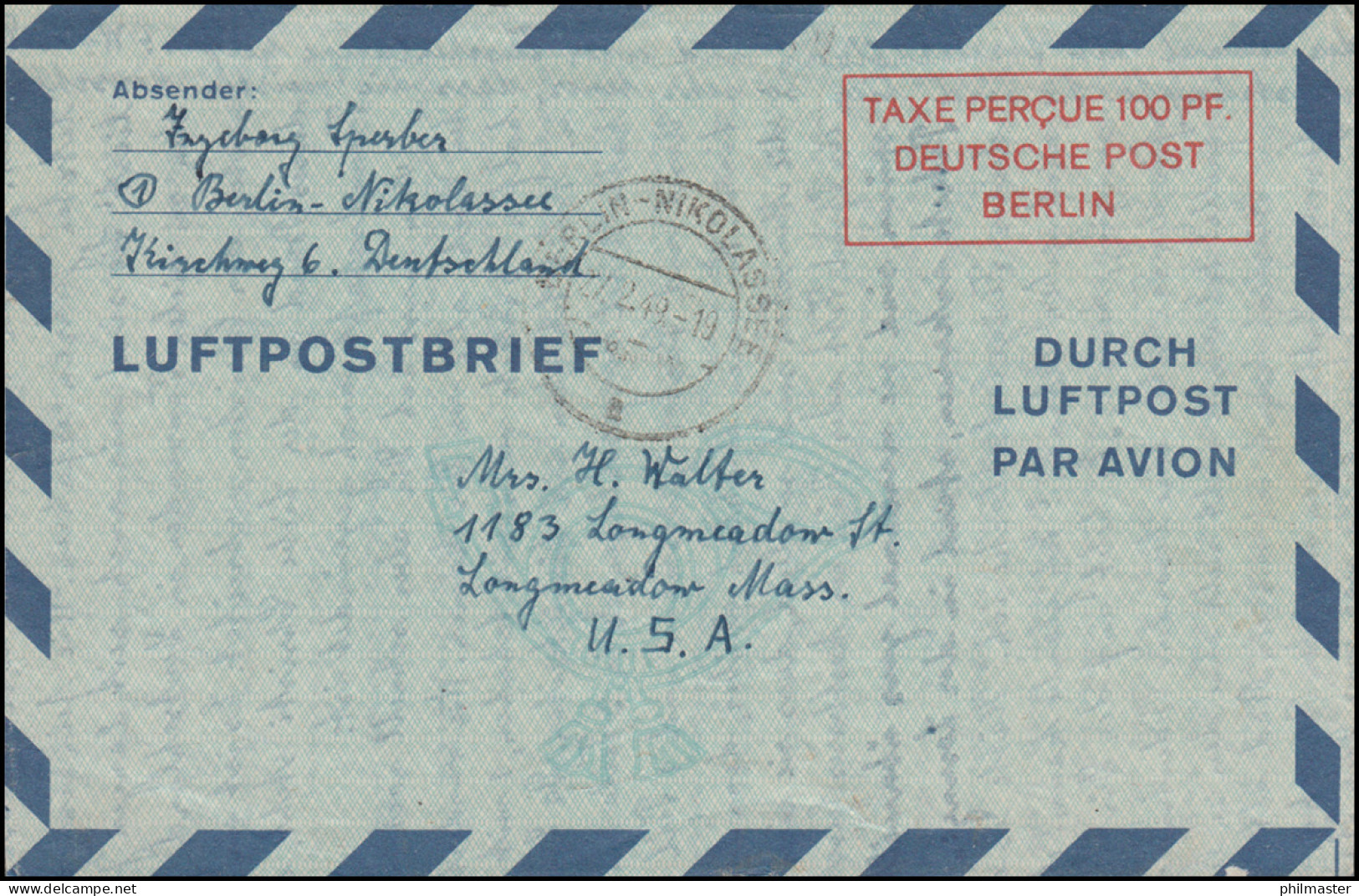 Luftpostfaltbrief LF 1 II Zu 100 Pf. Doppellinien BERLIN-NIKOLASSEE 27.2.1949 - Other & Unclassified