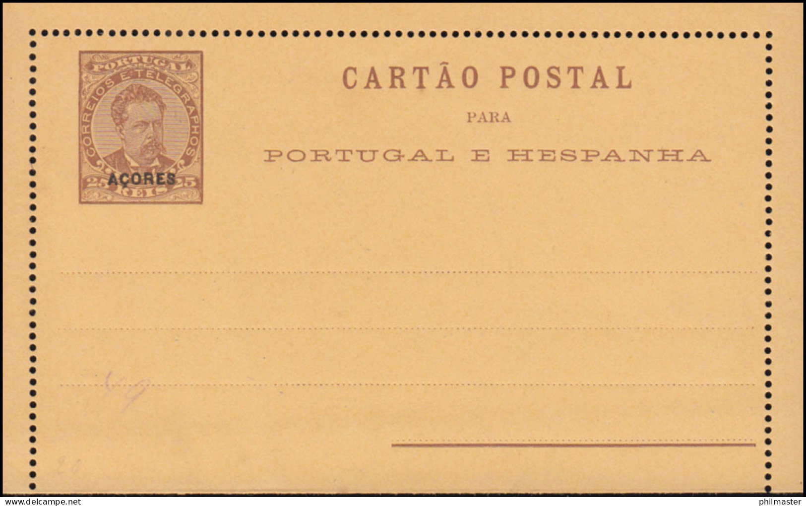 Portugal Kartenbrief K1 Luis I Mit Aufdruck Azores / Azoren 1887, Ungebraucht ** - Azores