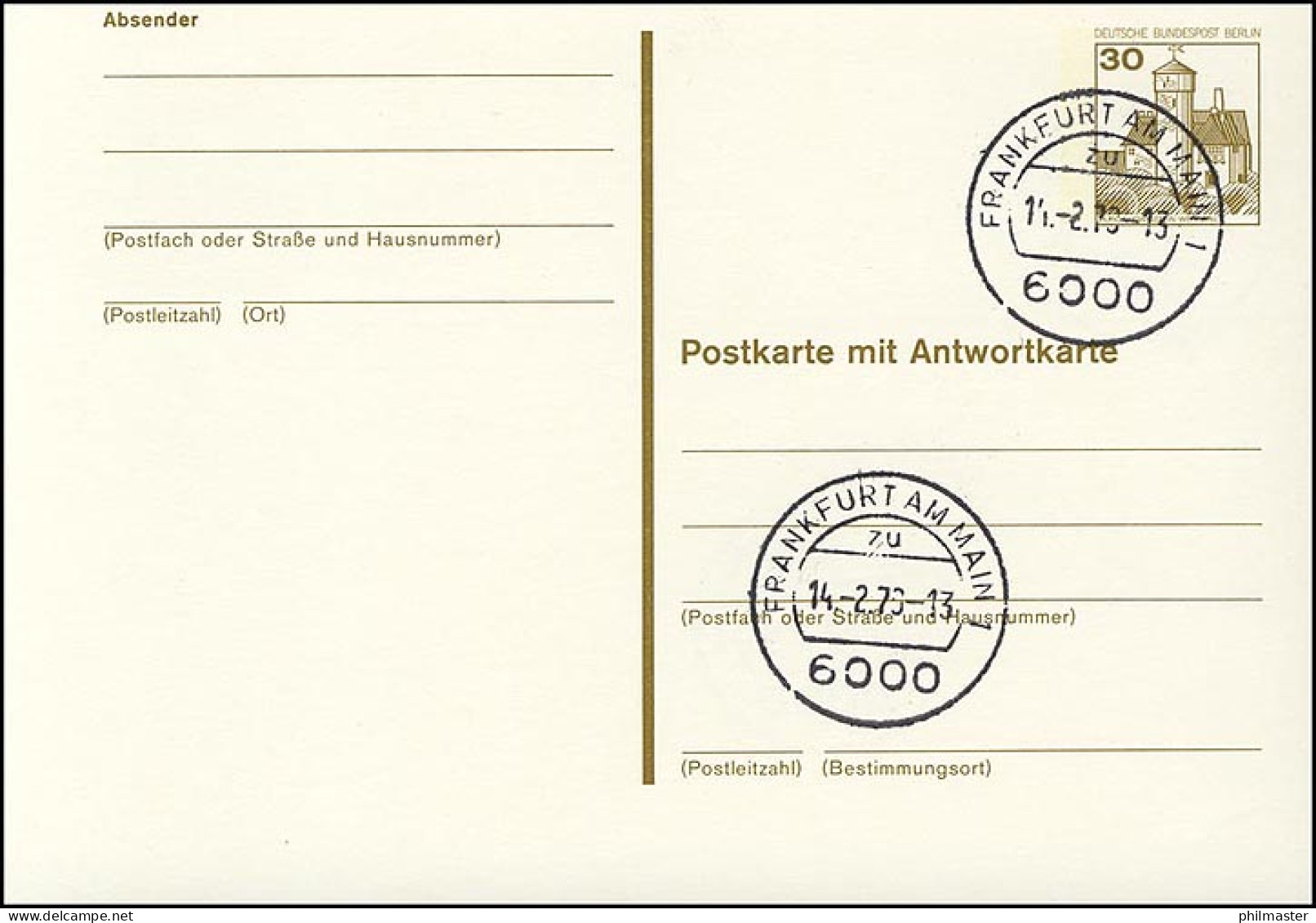 P 111 - BuS 30/30 Pf Mit Strichlinien, VS-O Frankfurt PLZ 6000 - Otros & Sin Clasificación