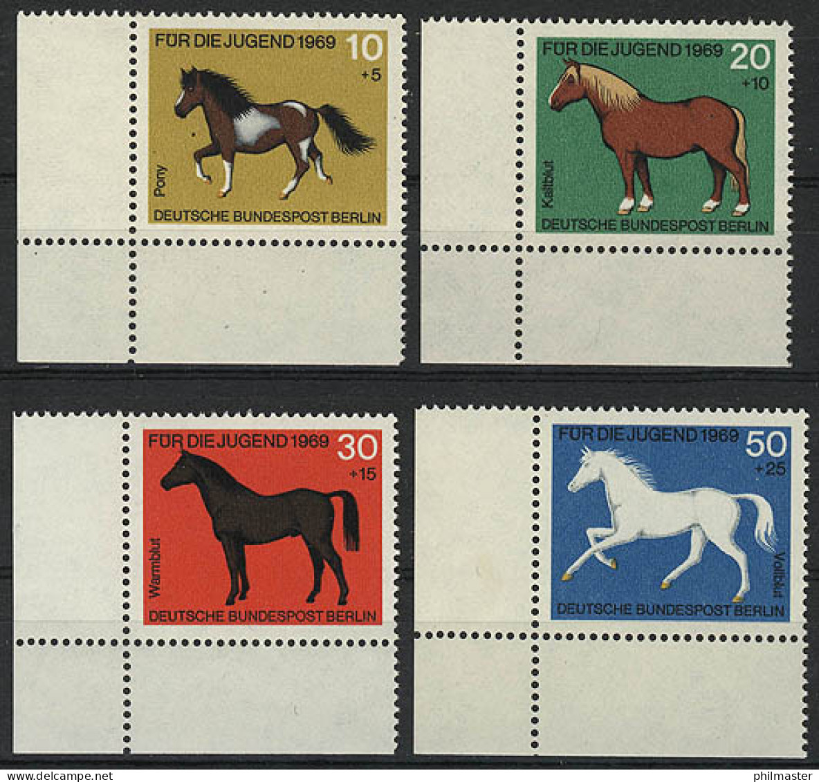 326-329 Jugend Pferde 1969, Ecke U.l. Satz ** - Unused Stamps