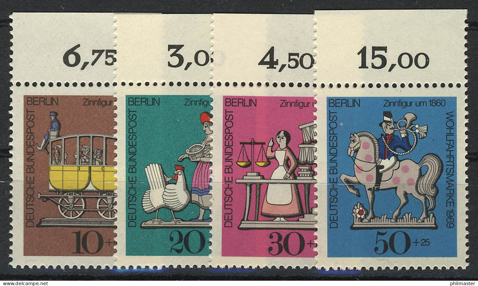 348-351 Wofa Zinnfiguren 1969, Oberrand, Satz ** - Unused Stamps