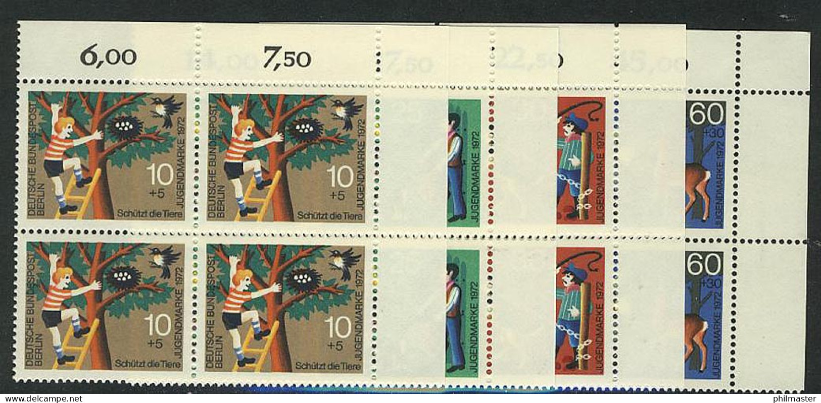 418-421 Jugend Tierschutz 1972, E-Vbl O.r. Satz ** - Unused Stamps
