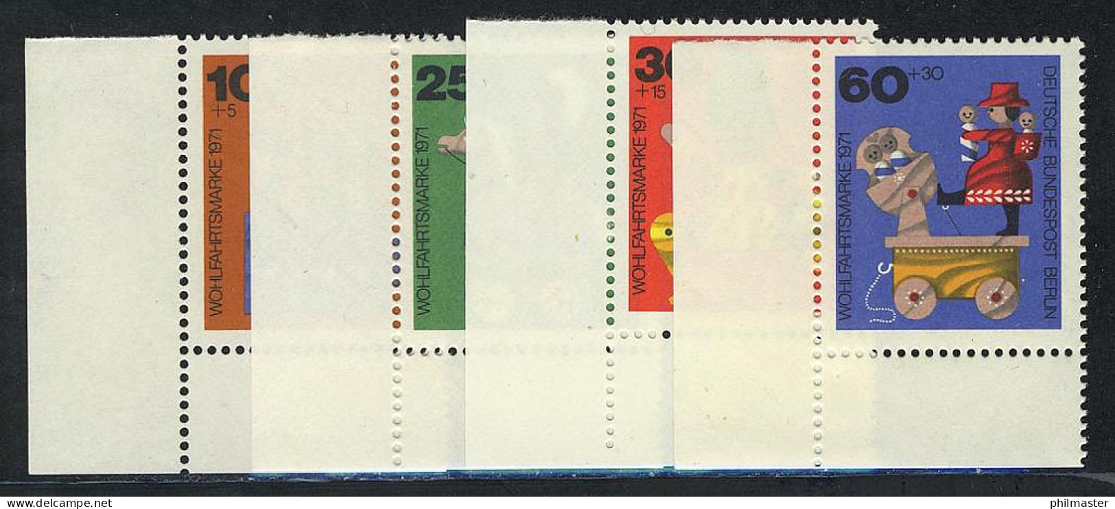 412-415 Wofa Holzspielzeug 1971, Ecke U.l. Satz ** - Unused Stamps