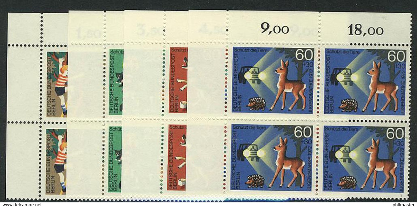 418-421 Jugend Tierschutz 1972, E-Vbl O.l. Satz ** - Unused Stamps