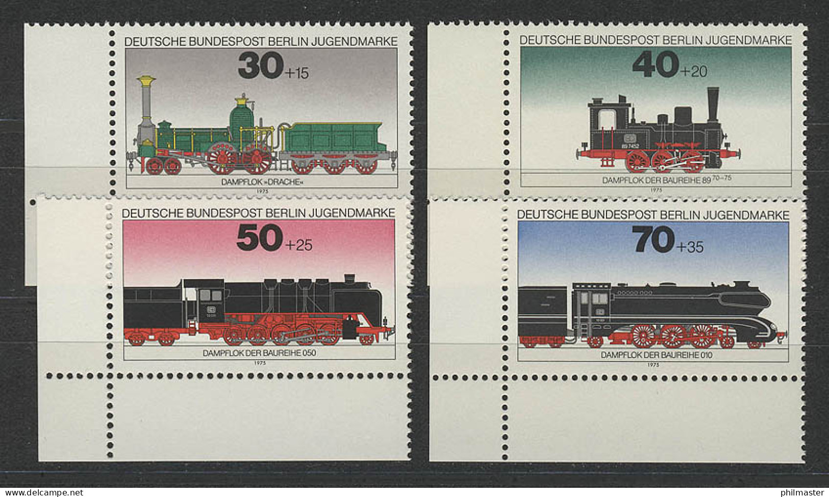 488-491 Jugend Eisenbahn Lokomotiven 1975, Ecke U.l. Satz ** - Unused Stamps