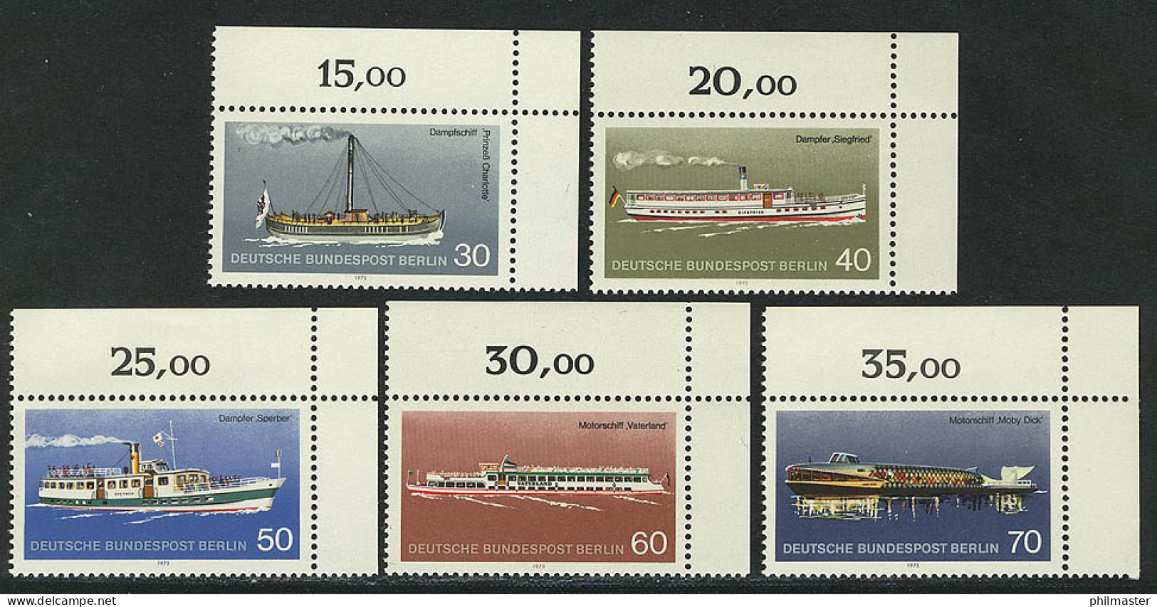 483-487 Personenschiffahrt 1975, Ecke O.r. Satz ** - Unused Stamps