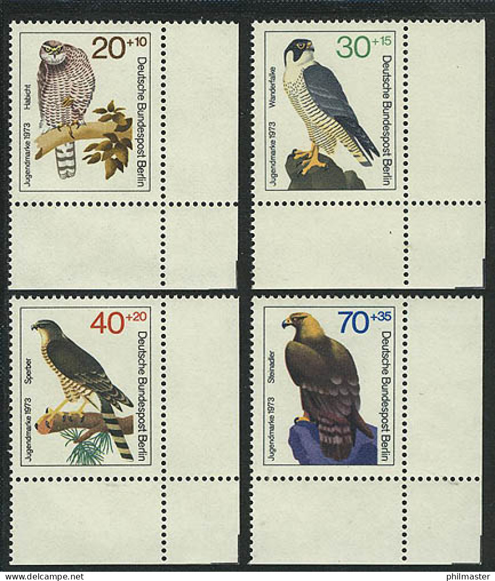 442-445 Jugend Greifvögel 1973, Ecke U.r. Satz ** - Unused Stamps