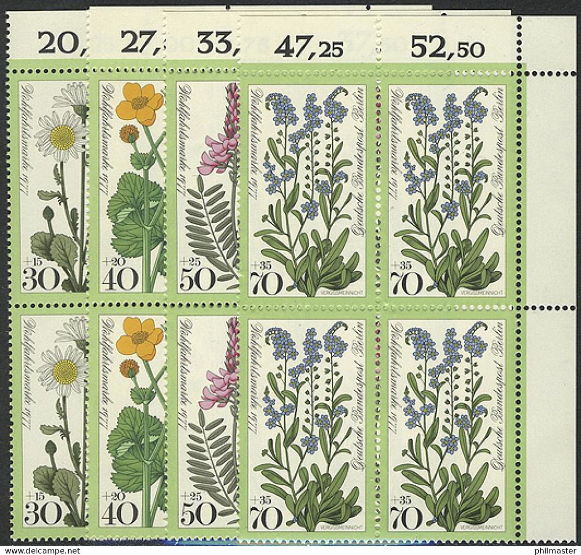 556-559 Wofa Wiesenblumen 1977, E-Vbl O.r. Satz ** - Unused Stamps