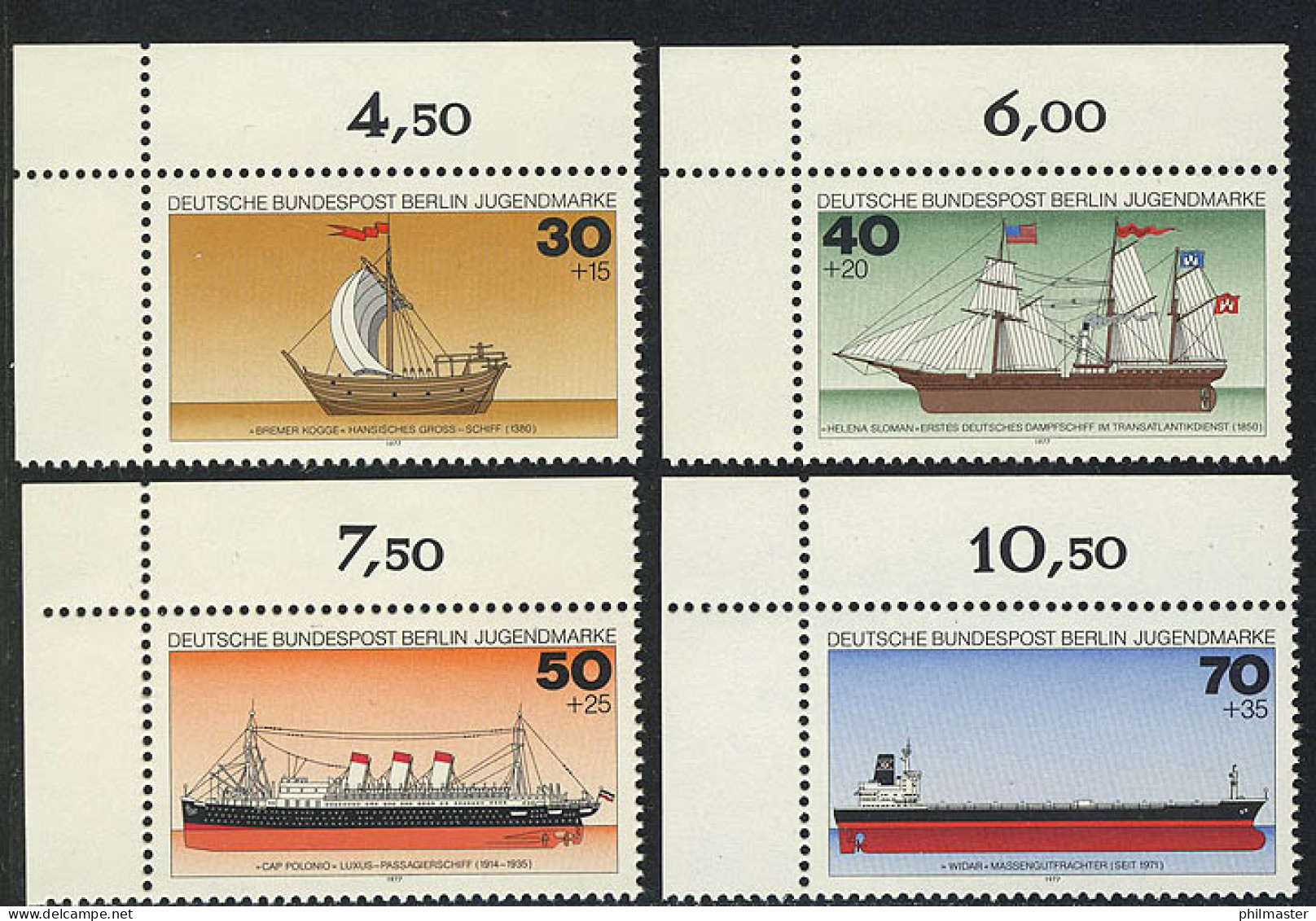 544-547 Jugend Schiffe 1977, Ecke O.l. Satz ** - Unused Stamps