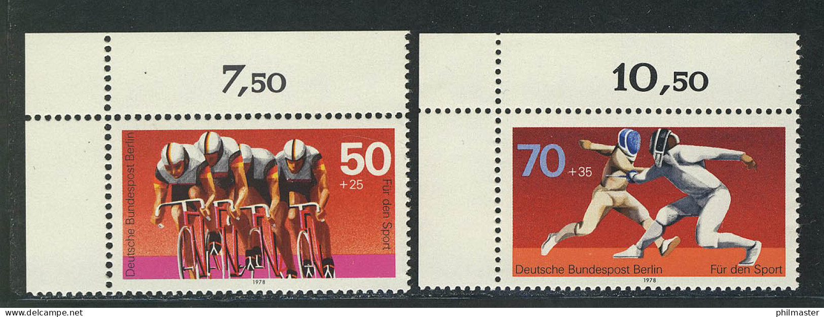 567-568 Sporthilfe 1978, Ecke O.l. Satz ** - Unused Stamps