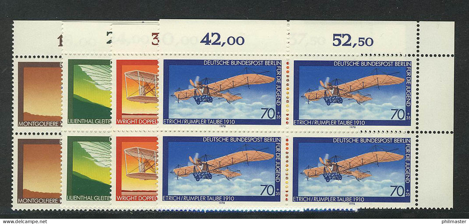 563-566 Jugend Luftfahrt 1978, E-Vbl O.r. Satz ** - Unused Stamps