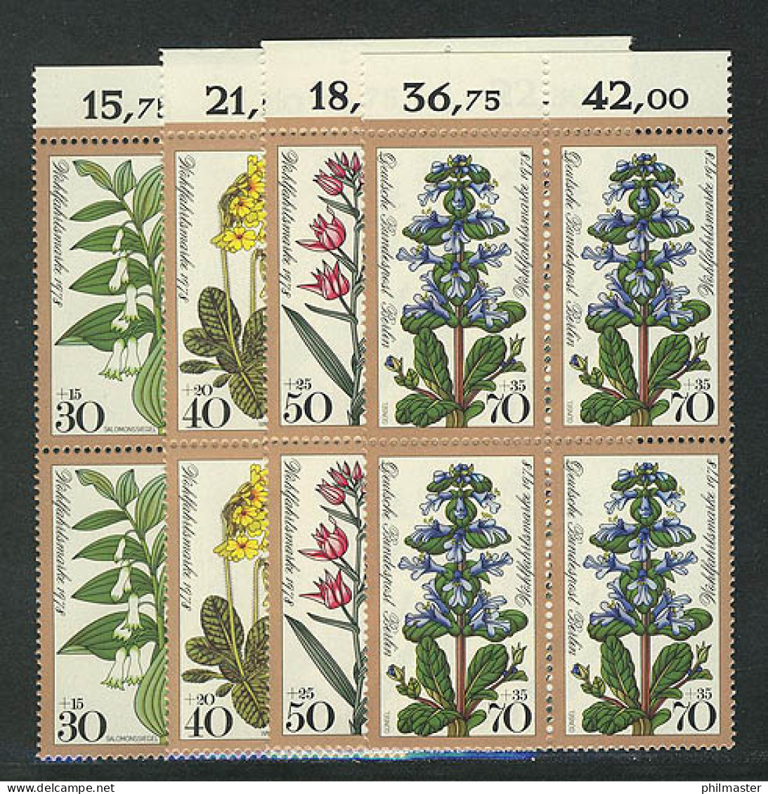 573-576 Wofa Waldblumen 1978, Vbl Oberrand Satz ** - Unused Stamps