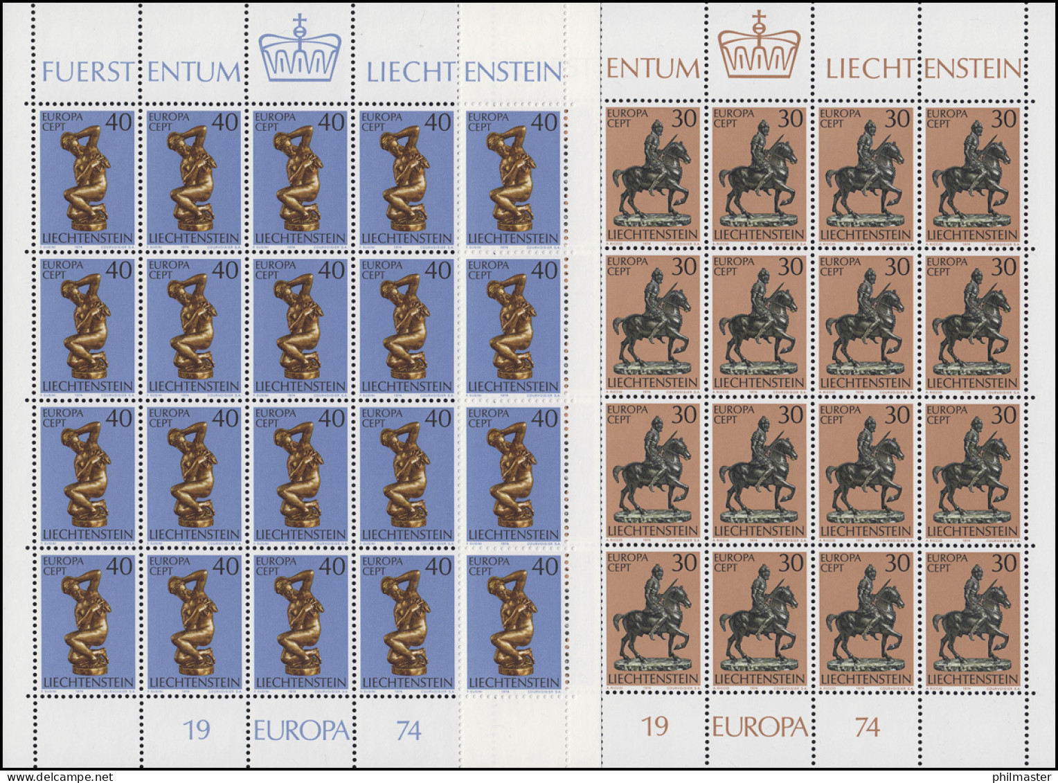 600-601 Europa / CEPT - Skulpturen 1974, Kleinbogen-Satz ** - Ongebruikt