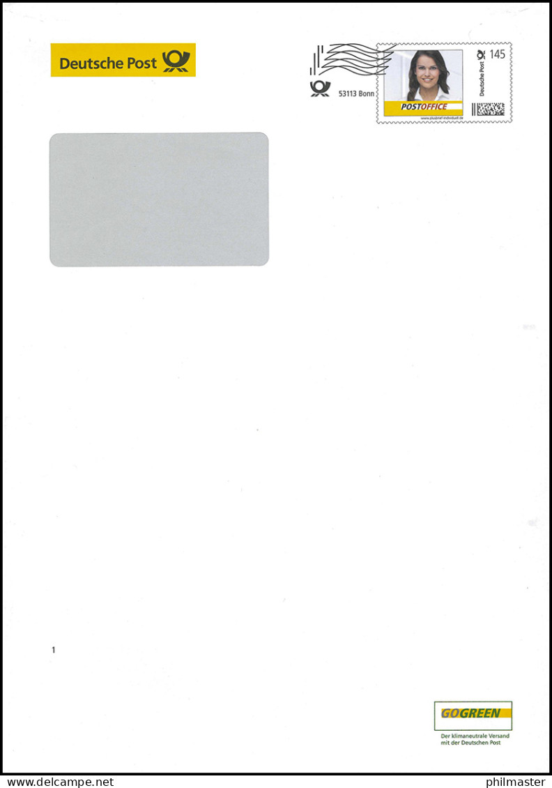 Plusbrief EAI B 31/43 Frauenportrait 145 Cent Frankierwelle Bonn - Januar 2014 - Briefomslagen - Ongebruikt